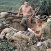 Charlie Fink and Wild Bill Cochrane in their fighting hole. They had just transferred to India 3/3 and were only days away from Starlite when Sgt Emerick took this picture.